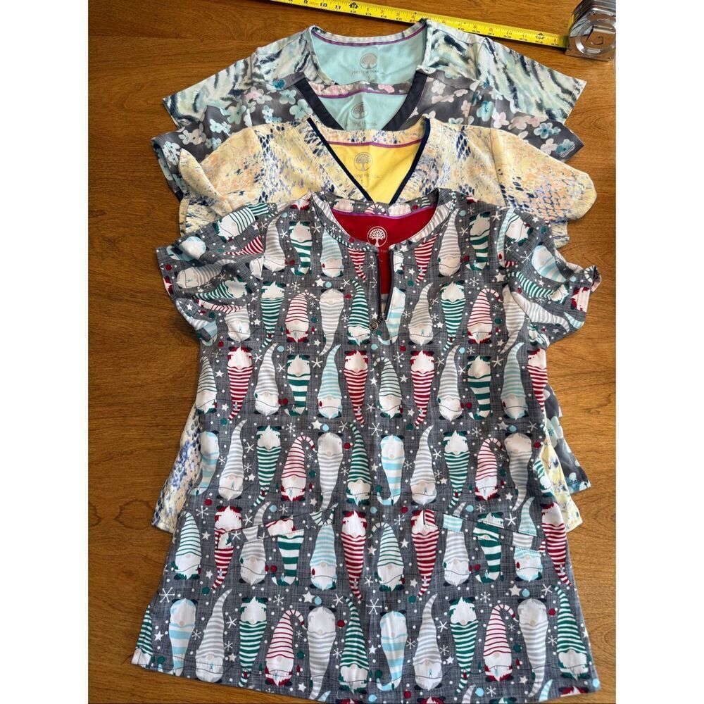 Lot of 4 Healing Hands Women's Zip V Neck Medical Scrub Tops Multicolor Small